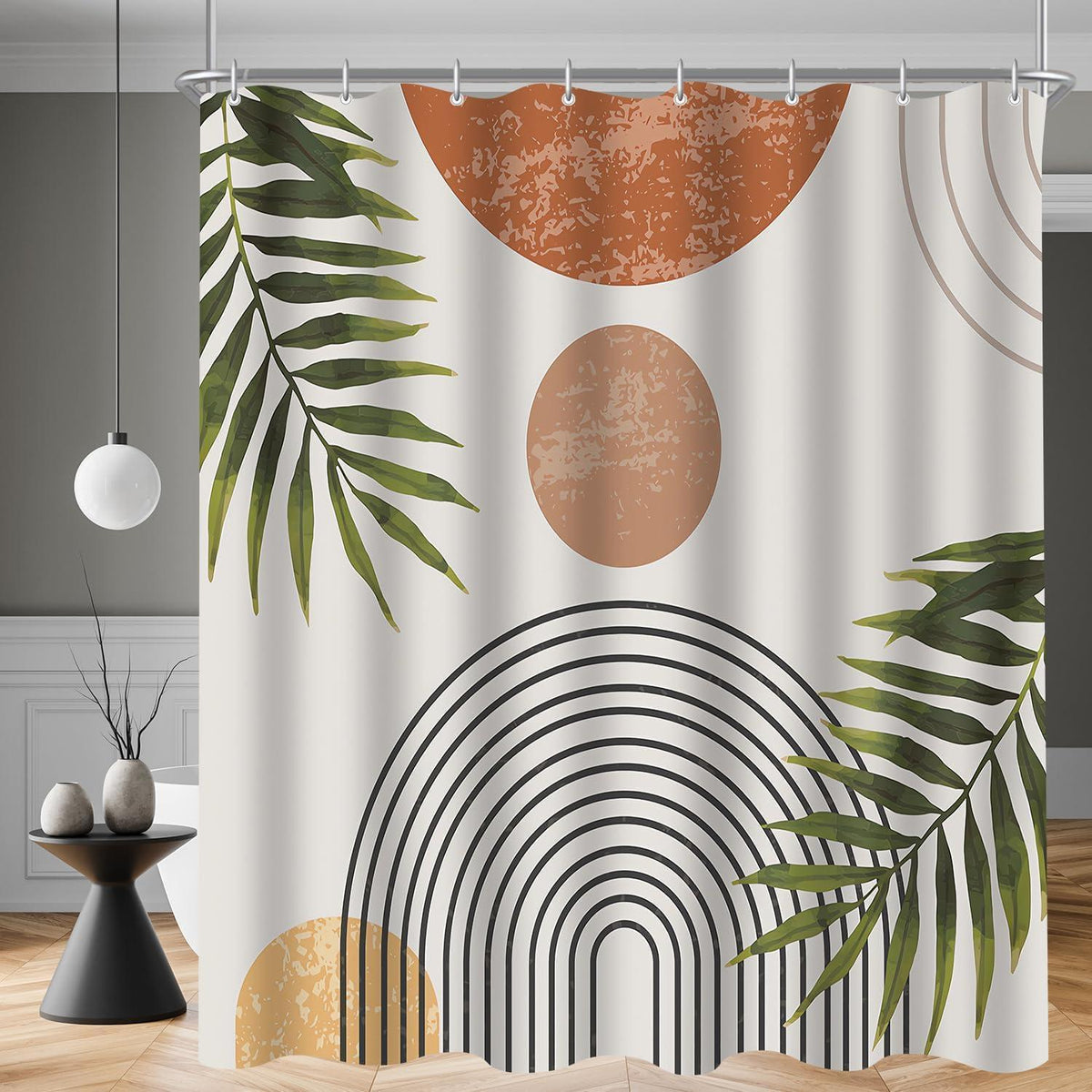 Duschvorhang 180x170 cm Blätter Linie, Wasserabweisend, Waschbar