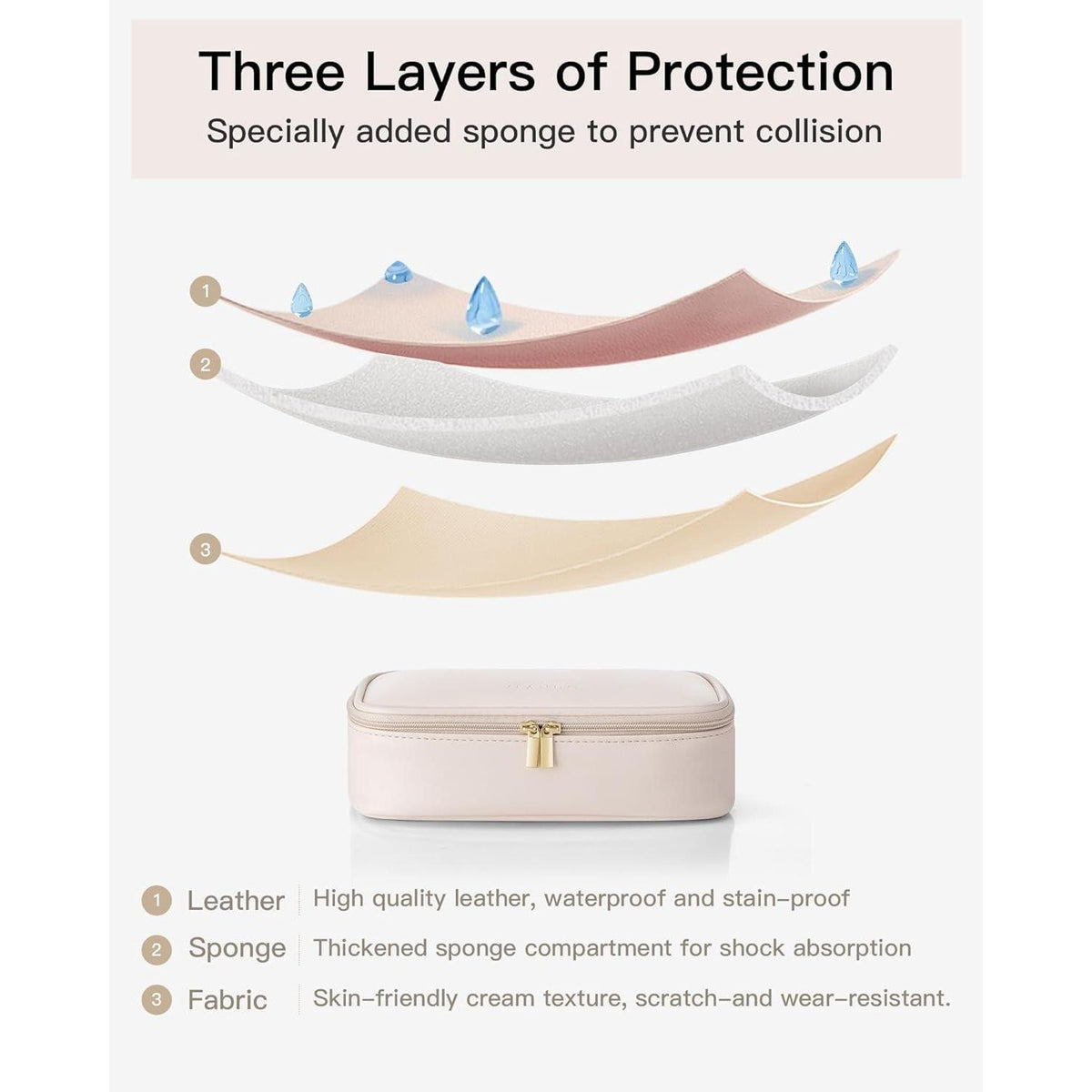 Kosmetiktasche Beige Cremerosa, Organizer für unterwegs in Lederoptik