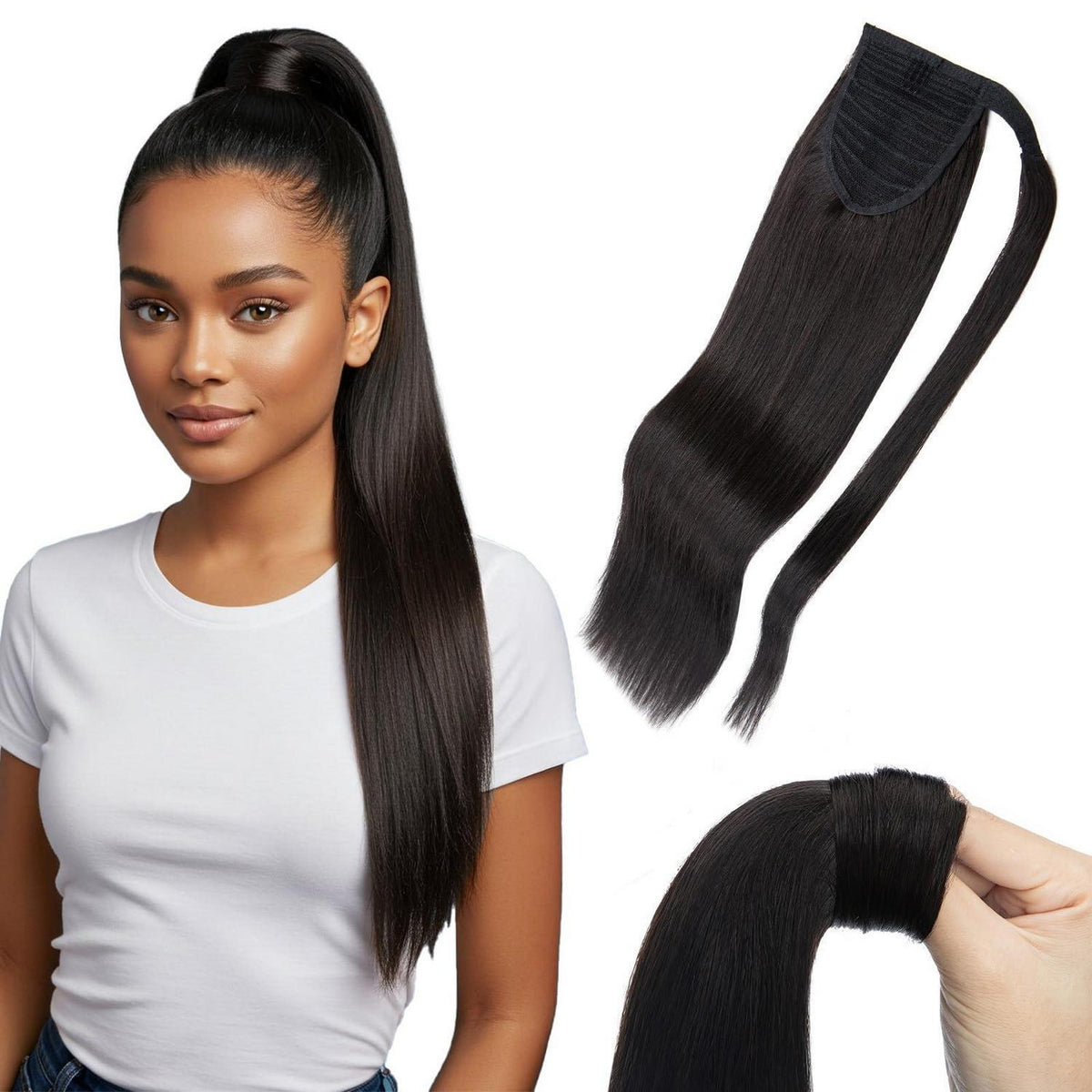 Echthaar Zopf Extension Schwarz 35 cm – Volumenerweiterung