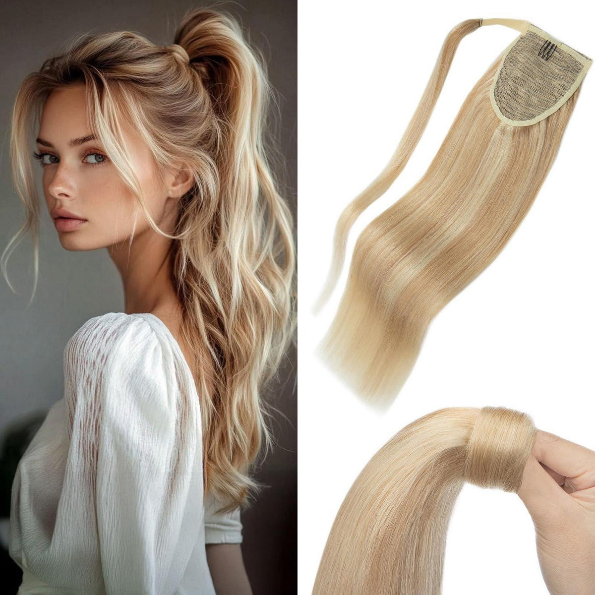Echthaar Zopf Extension Ascheblond/Blond 40cm – Volumenerweiterung