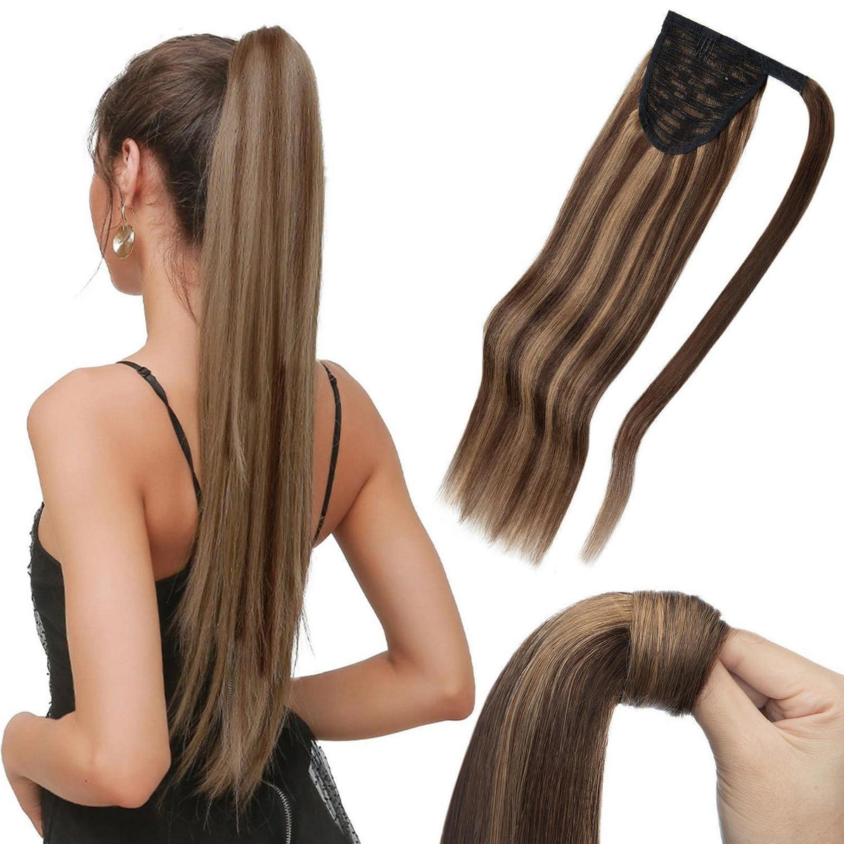 Echthaar Zopf Extension Mittelbraun/Dunkelblond 45cm