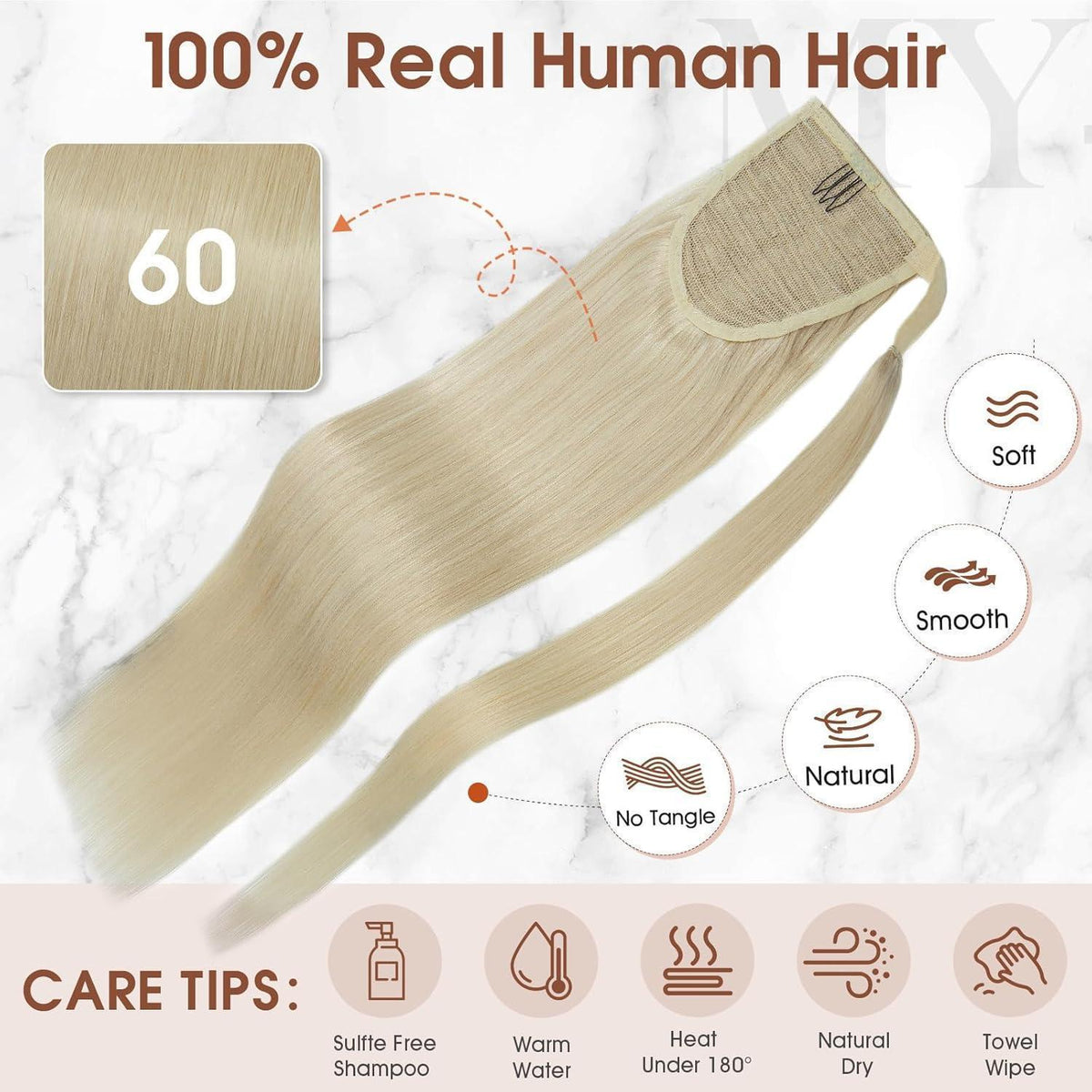 Echthaar Zopf Platinblond 35cm – Haarverlängerung mit Klett