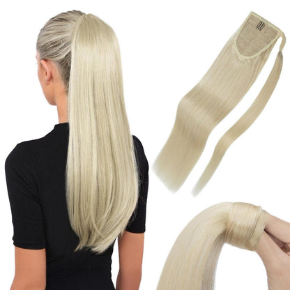 Echthaar Zopf Platinblond 45cm – Haarverlängerung mit Klett