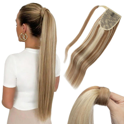 Echthaar Zopf Extension 40 cm Goldbraun & Blond
