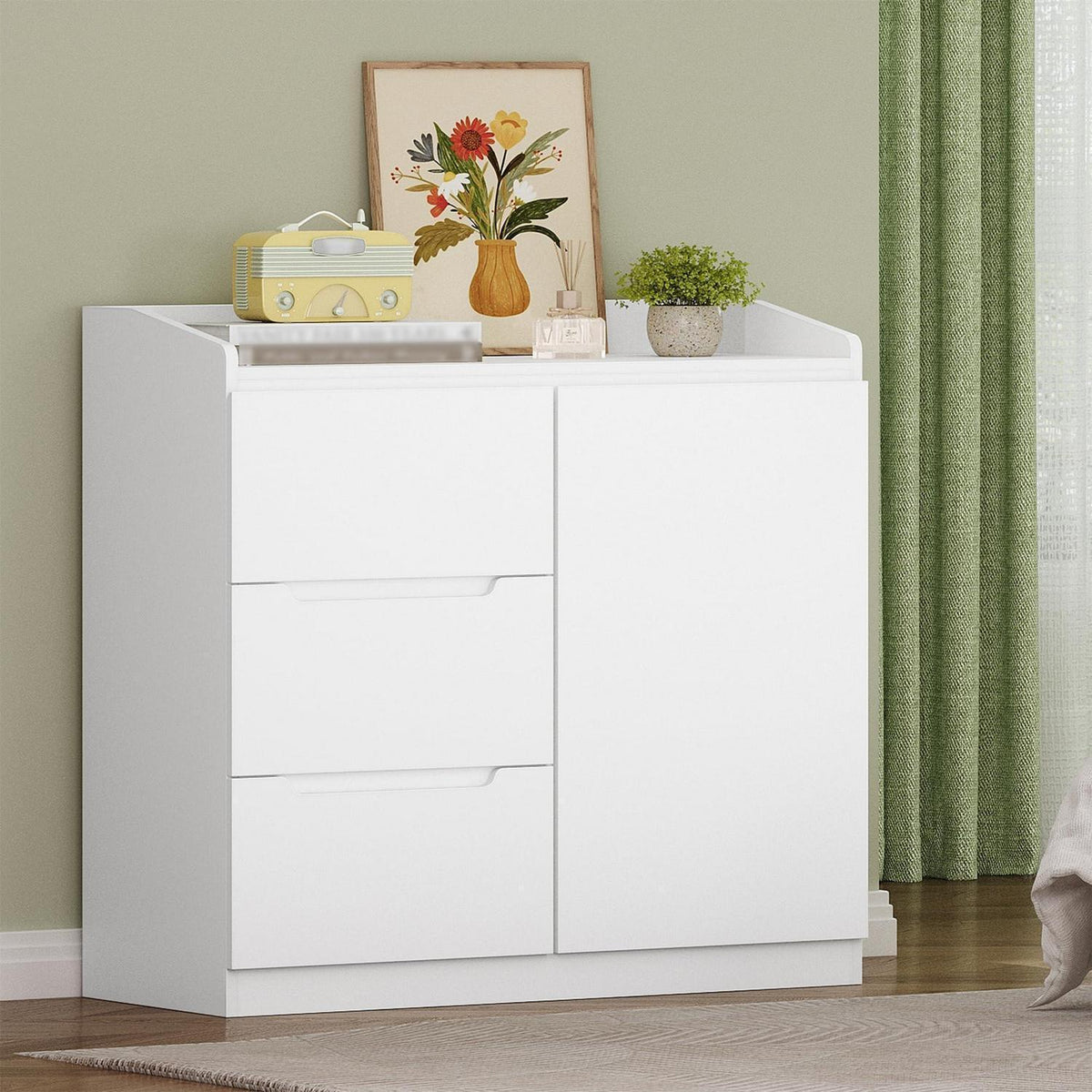 Weißes Sideboard mit 3 Schubladen & Tür – 87x80x40 cm
