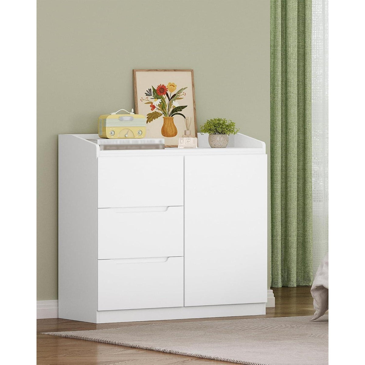 Weißes Sideboard mit 3 Schubladen & Tür – 87x80x40 cm