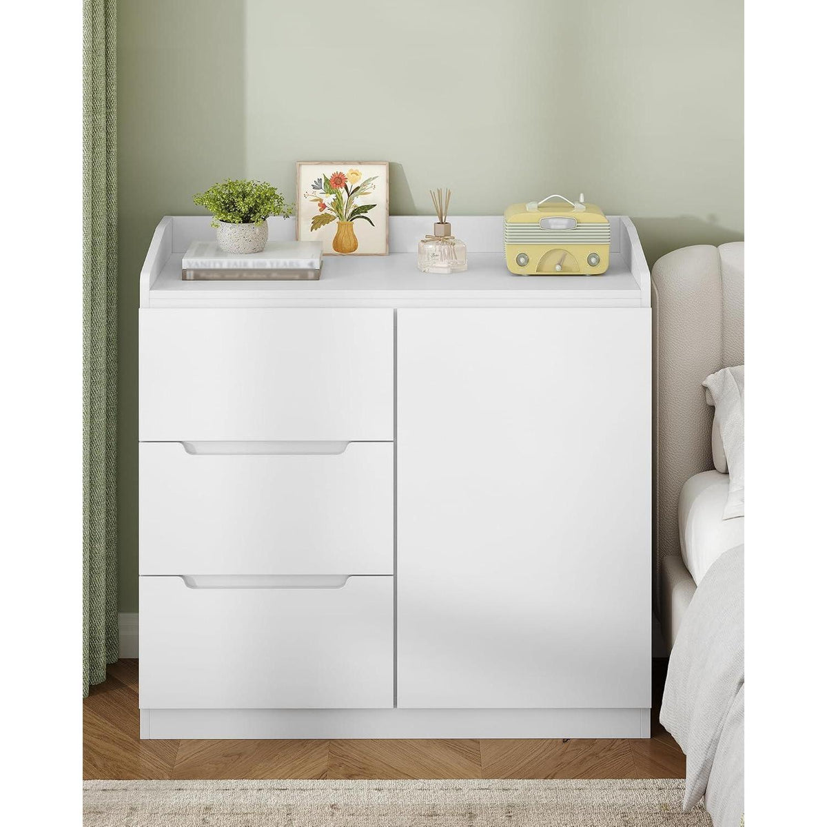 Weißes Sideboard mit 3 Schubladen & Tür – 87x80x40 cm
