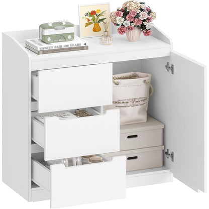 Weißes Sideboard mit 3 Schubladen & Tür – 87x80x40 cm