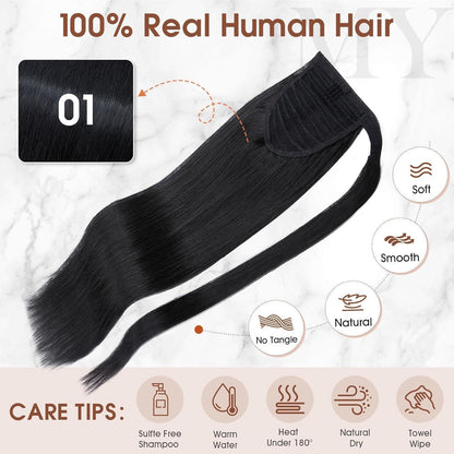 Echthaar Zopf Extension Schwarz 40 cm – Volumenerweiterung