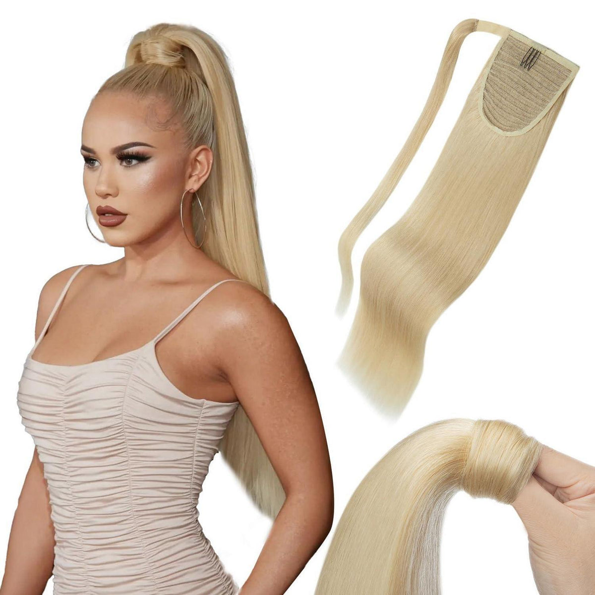 Echthaar Zopf Blond 45cm – Haarverlängerung mit Klettverschluss