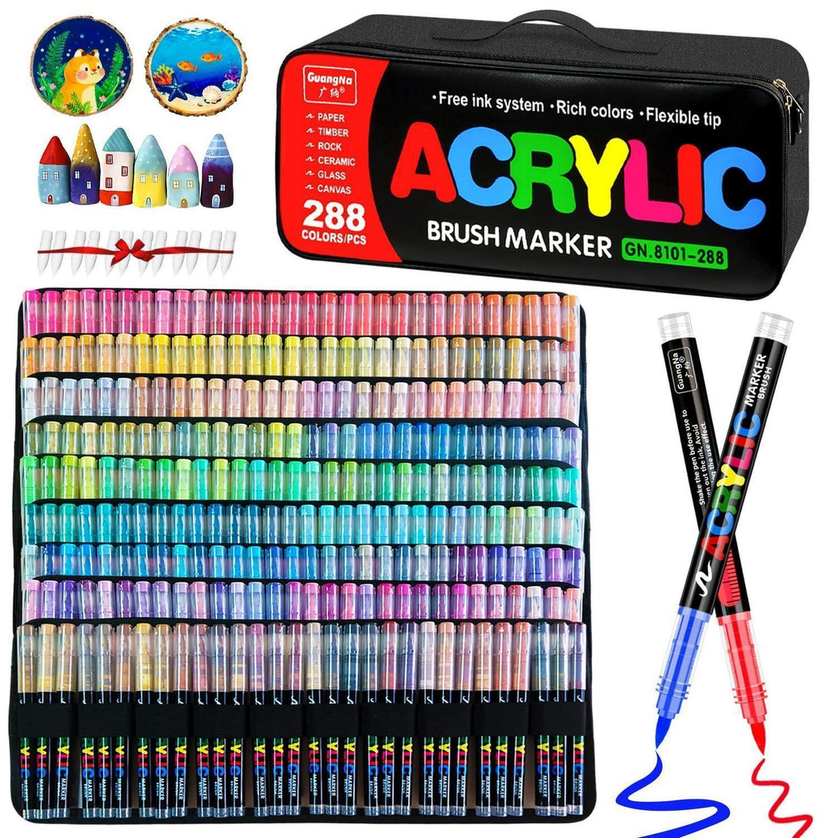 Acrylmarker Set 288 Farben mit Pinselspitze – Wasserfest & Vielseitig