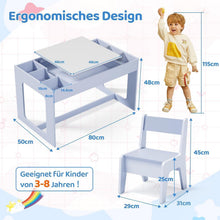 Kindertisch mit 2 Stühlen und Stauraum, wendbare Tischplatte, Blau