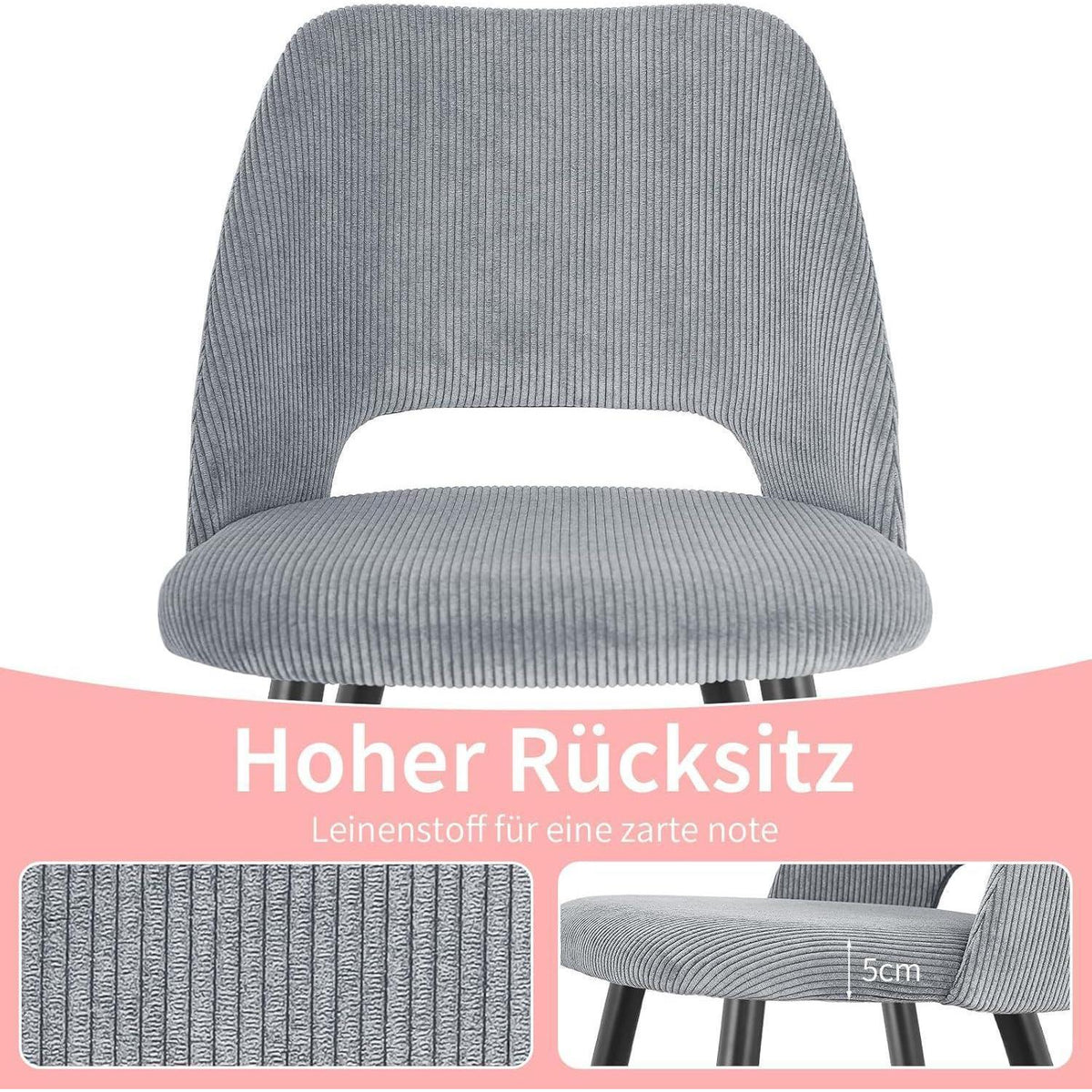 Esszimmerstühle Set 4 Grau, Kordsamt Gepolstert & Robust