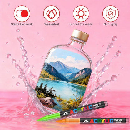 168 Acrylstifte Set mit Pinselspitze – Wasserfest & Vielseitig