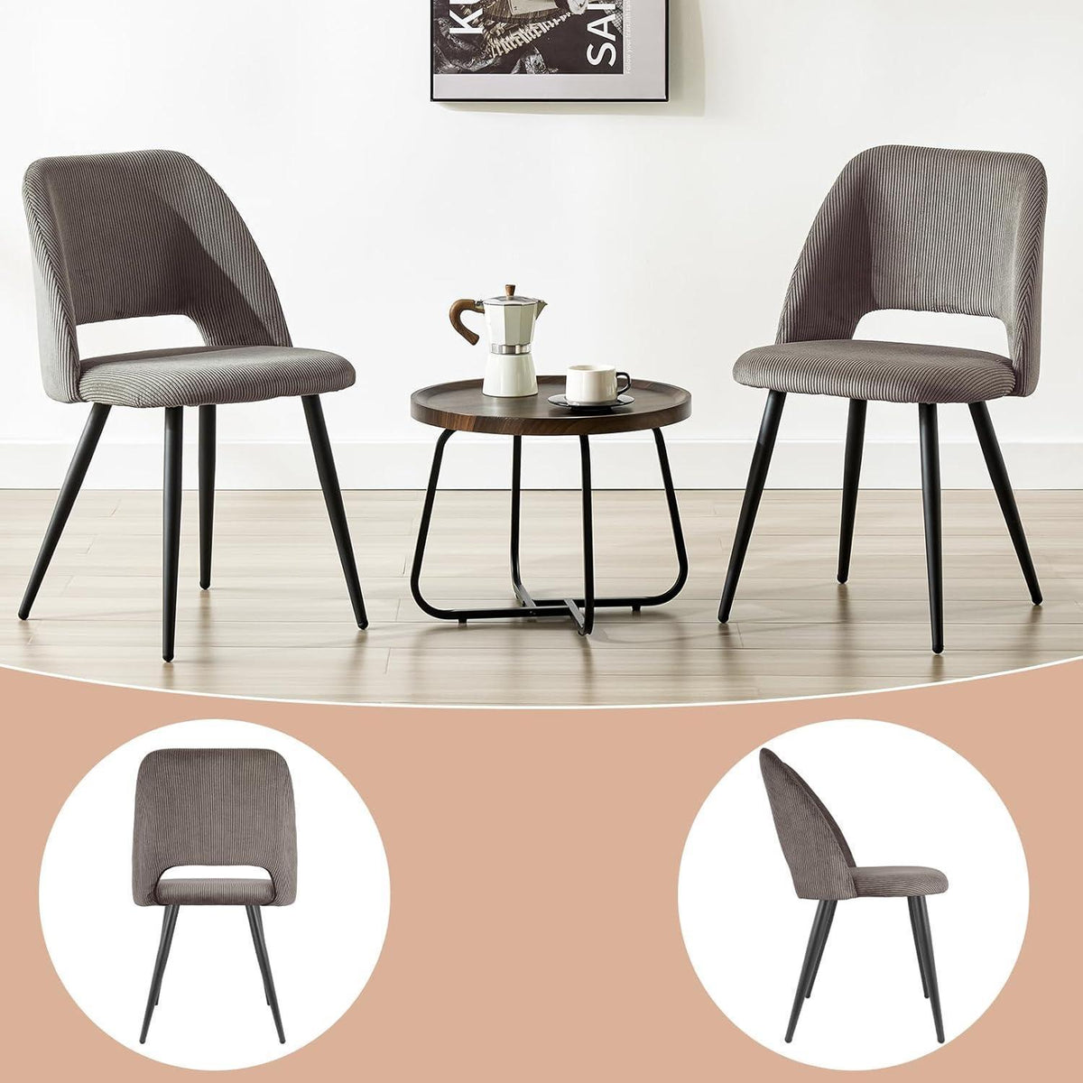 Esszimmerstühle 2er Set Kordsamt Braun Ergonomisch