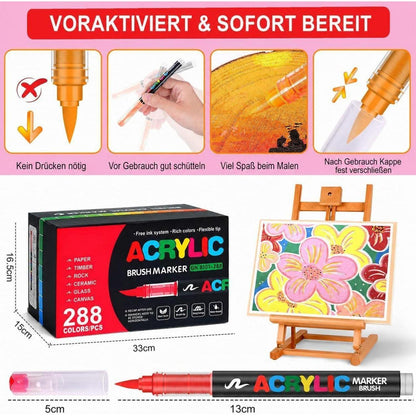 Acrylstifte Set 288 Farben mit Pinselspitze – Wasserfest & Vielseitig