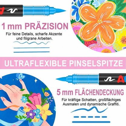 Acrylstifte Set 288 Farben mit Pinselspitze – Wasserfest & Vielseitig