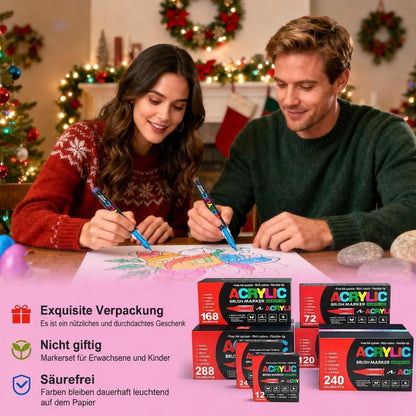 120 Acrylstifte Set mit Pinselspitze – Wasserfest & Vielseitig
