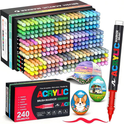 Acrylstifte Set 240 Farben – Pinselspitze, wasserfest & vielseitig