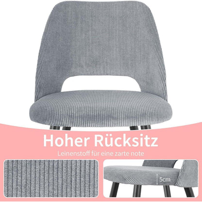 8x Esszimmerstuhl Grau Kordsamt Gepolstert, Ergonomisch & Robust