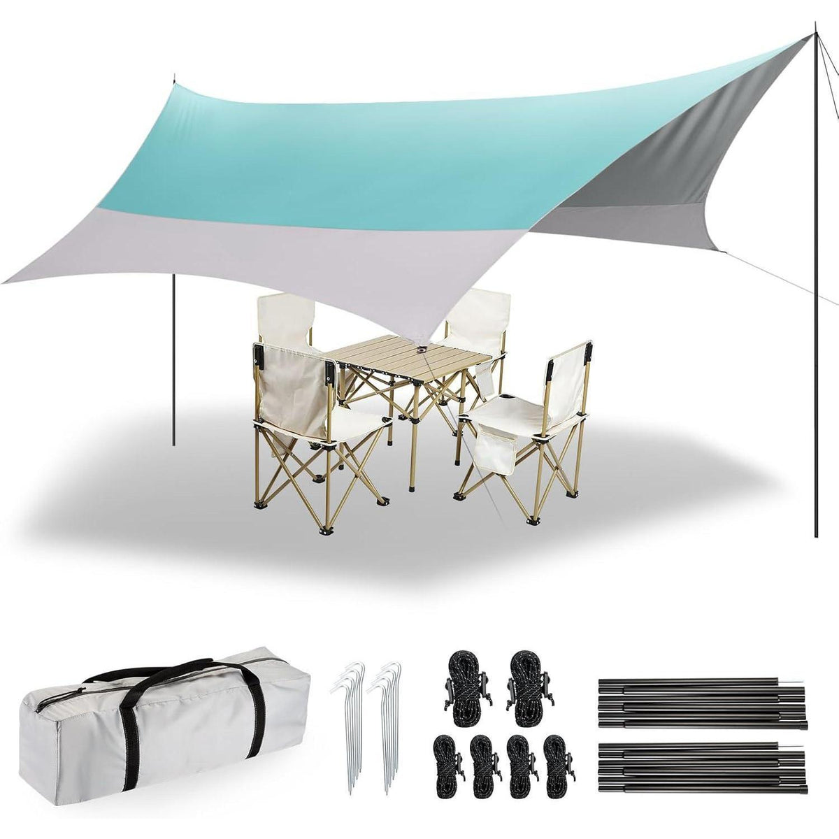Ultraleichtes Tarp 3,7x4,3m wasserdicht & UV-Schutz Türkis/Grau
