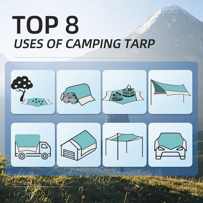 Ultraleichtes Tarp 3,7x4,3m wasserdicht & UV-Schutz Türkis/Grau