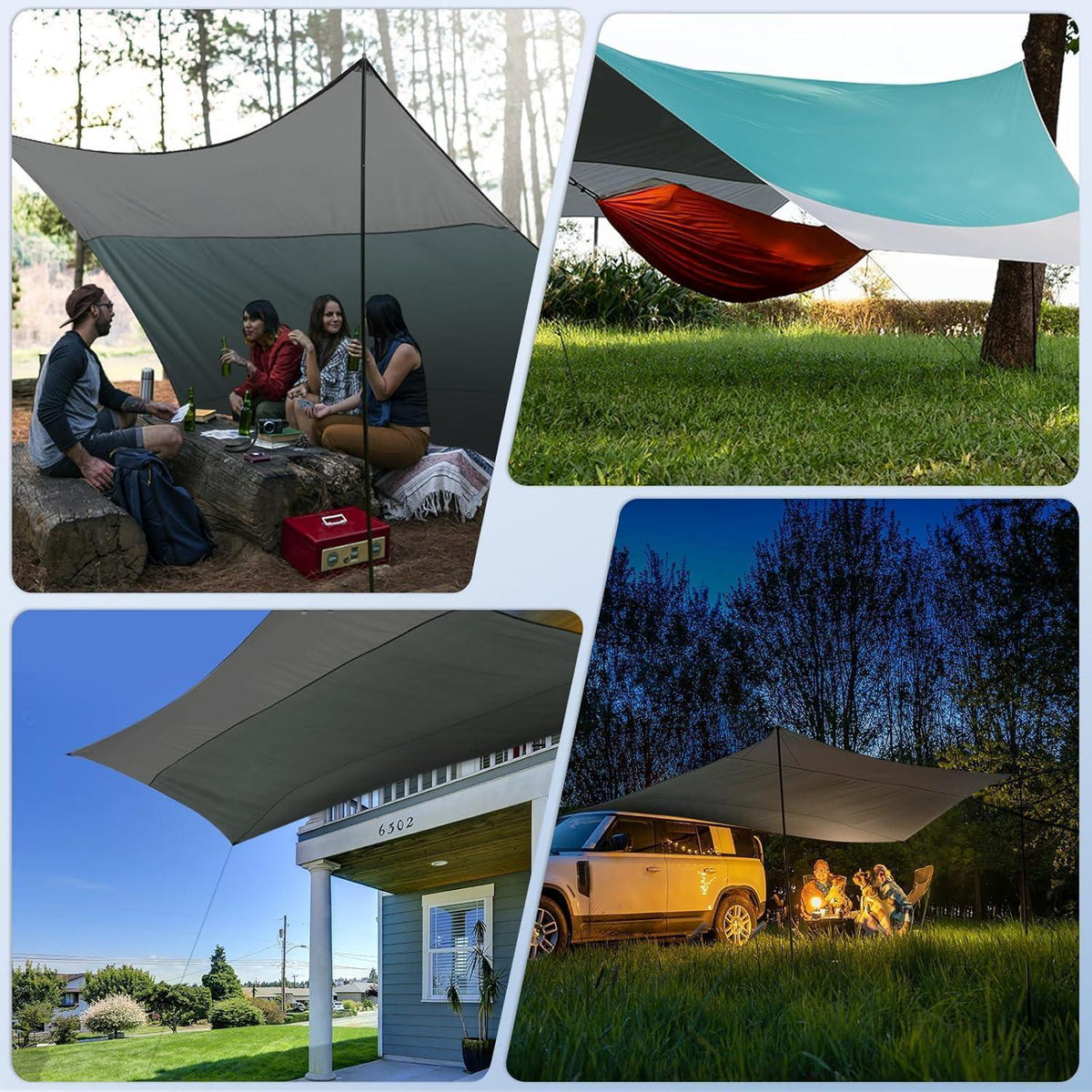 Ultraleichtes Tarp 3,7x4,3m wasserdicht & UV-Schutz Türkis/Grau