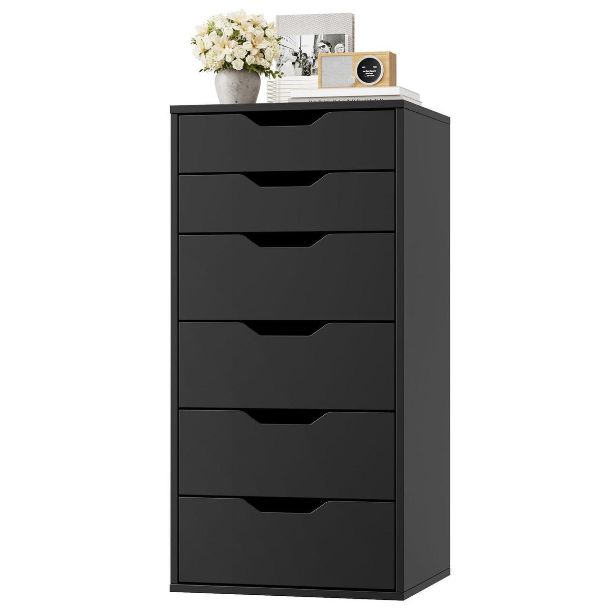 Schmale Kommode mit 6 Schubladen – Schwarz, 45x40x90,5 cm