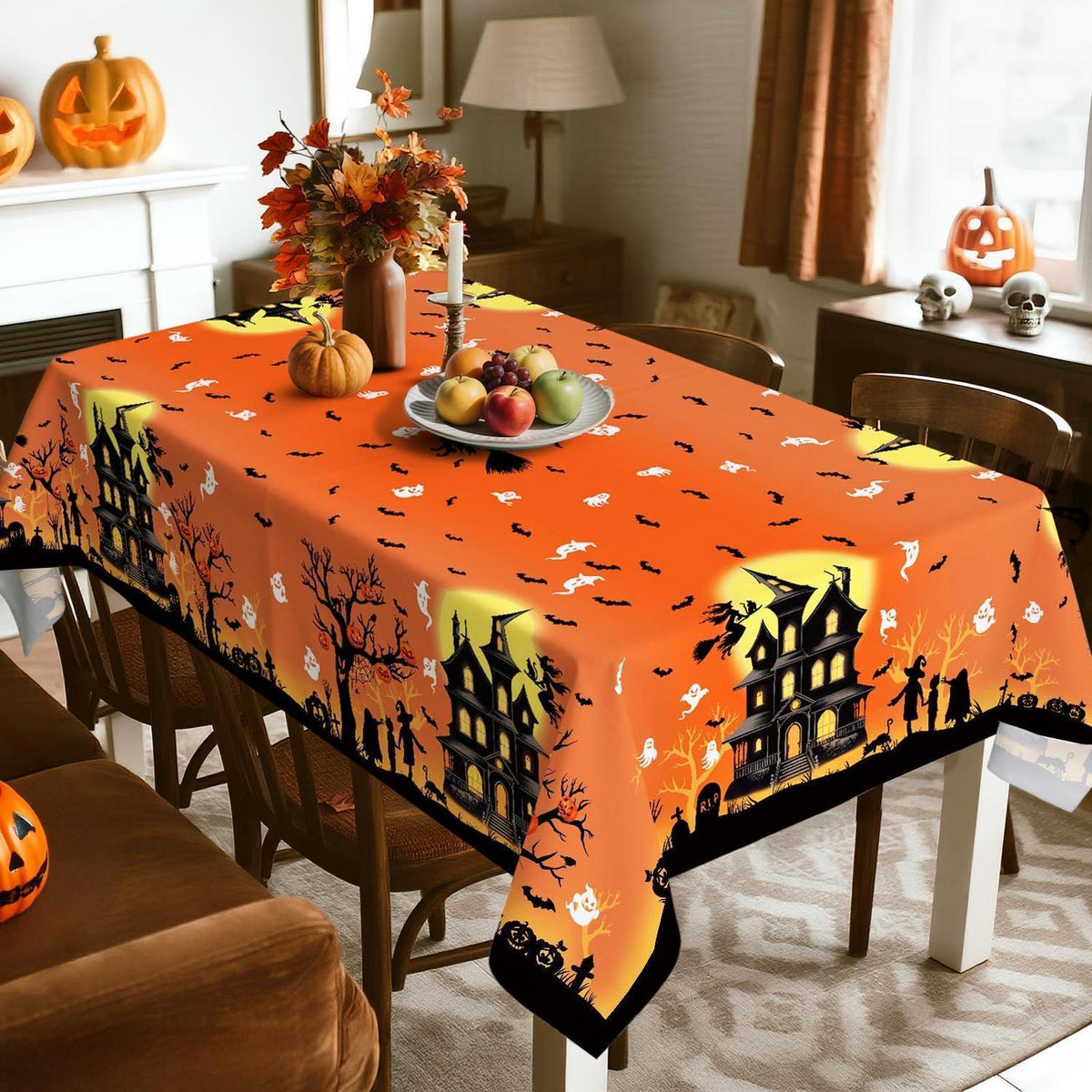 Halloween Tischdecke Karo Orange Rechteckig 140x180 cm