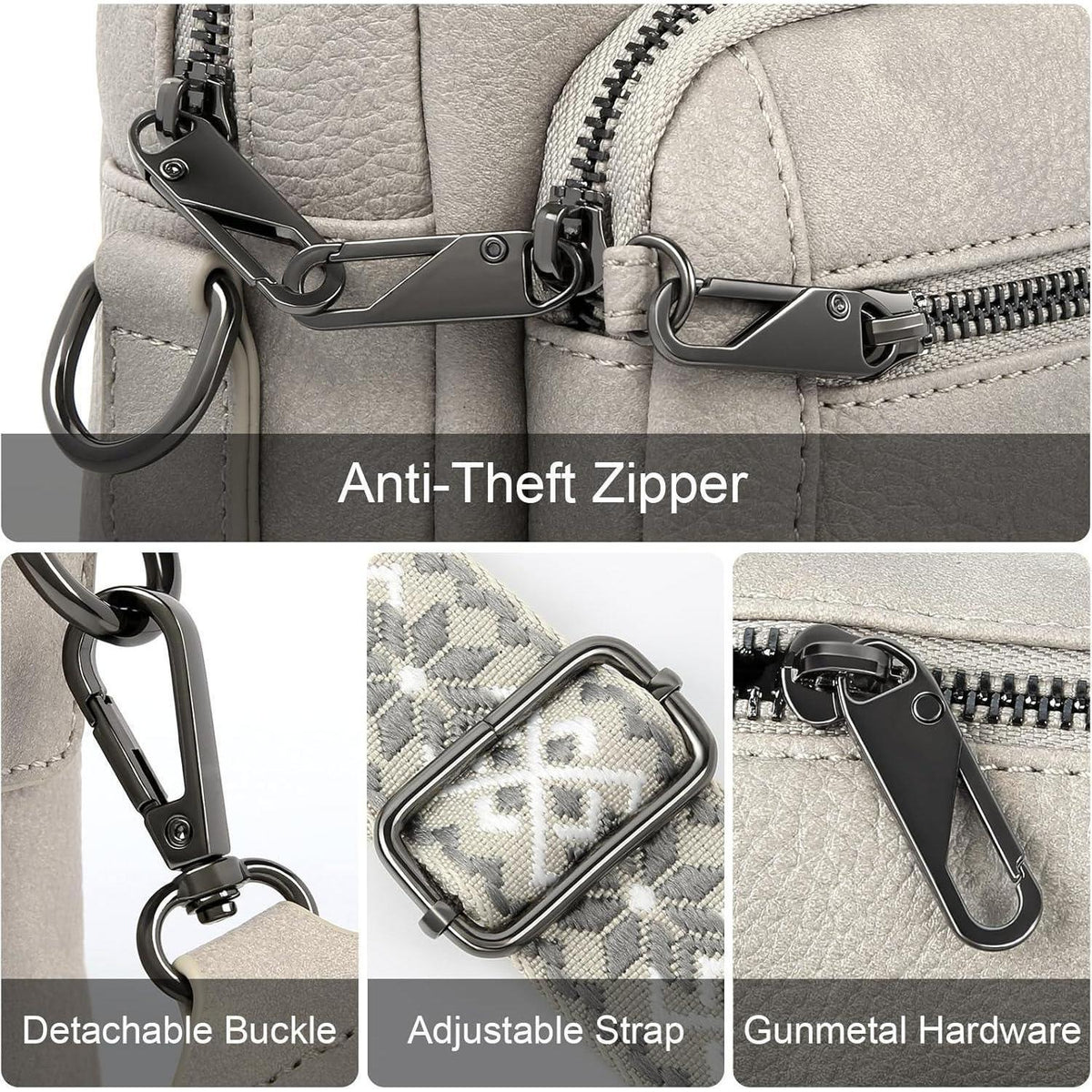 Umhängetasche Damen Mittelgroß mit Anti-Diebstahl-Funktion Grau