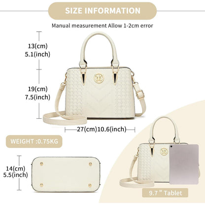 Henkeltasche Damen mittelgroß mit Geldbörse Beige Lychee Muster