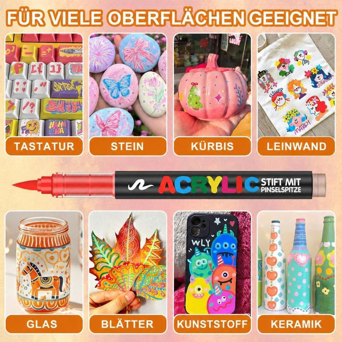 Acrylstifte Set 168 Farben – Pinselspitze für Steine, Glas & mehr