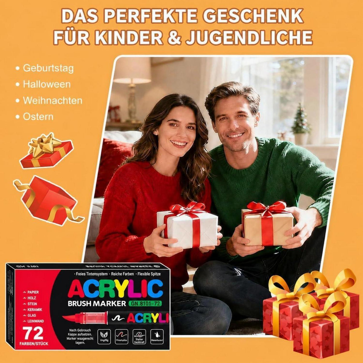 Acrylstifte Set 168 Farben – Pinselspitze für Steine, Glas & mehr