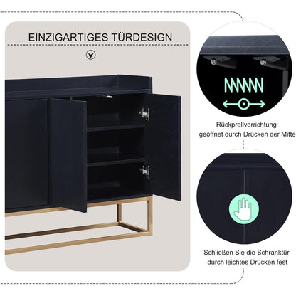 Sideboard mit 4 Türen & Metallbeinen – Schwarz, 120x30x80 cm