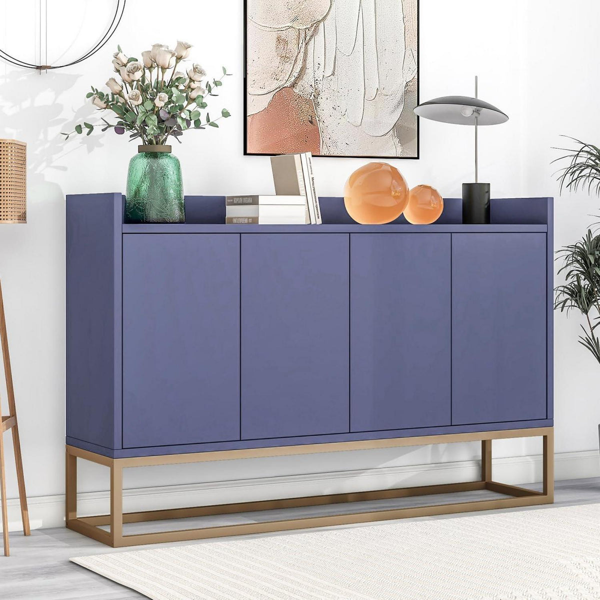Blaues Sideboard mit 4 Türen & verstellbaren Regalen (120x30x80cm)