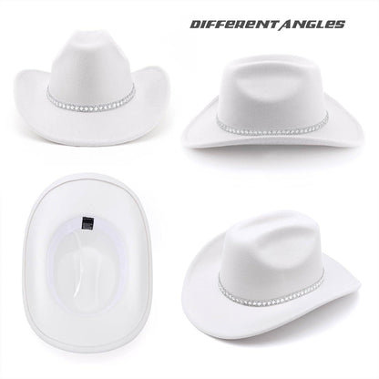 Cowboyhut Damen Herren Glitzer Strass Krempe Filz Fedora