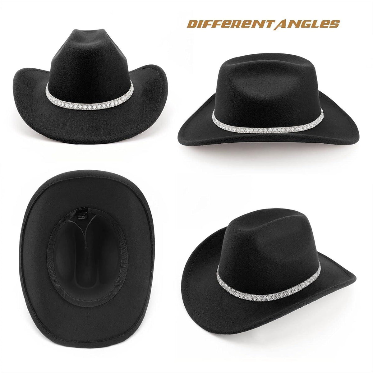 Cowboyhut Damen Herren Glitzer Strass Krempe Filz Fedora