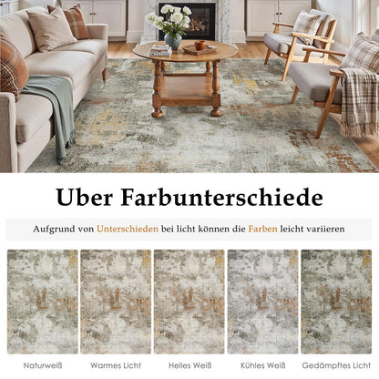 Abstraktes Wohnzimmer Teppich 240x300 cm – Vintage Orange-Grau