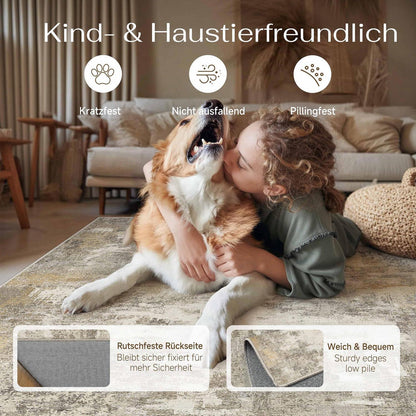 Abstraktes Wohnzimmer Teppich 240x300 cm – Vintage & Waschbar