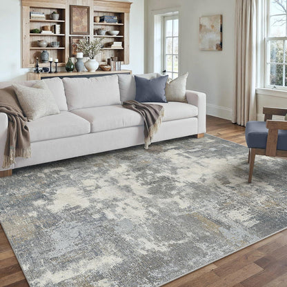 Abstraktes Wohnzimmer Teppich Blau-Grau 150x210cm Rutschfest Kurzflor