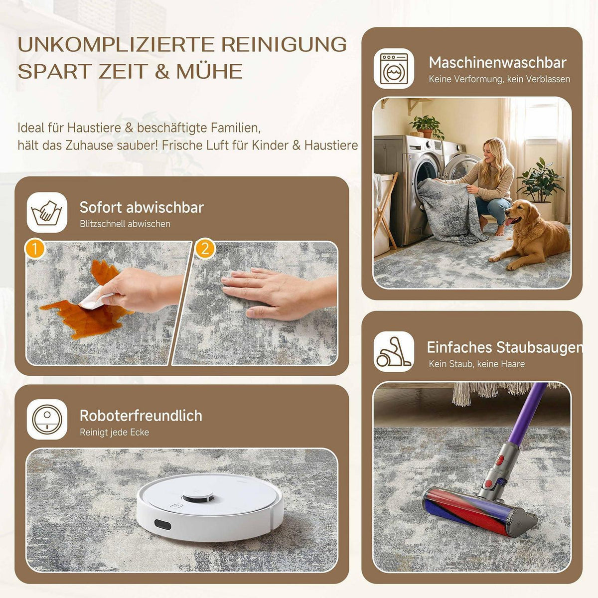Abstraktes Wohnzimmer Teppich Blau-Grau 150x210cm Rutschfest Kurzflor
