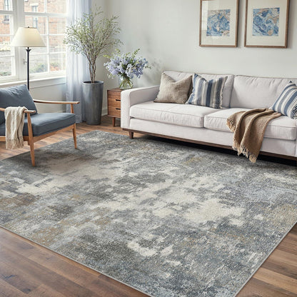 Abstraktes Wohnzimmer Teppich Blau-Grau 160x230cm Rutschfest Waschbar
