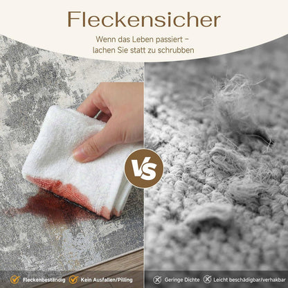 Abstraktes Wohnzimmer Teppich Blau-Grau 160x230cm Rutschfest Waschbar