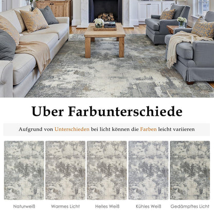 Abstraktes Wohnzimmer Teppich Blau-Grau 160x230cm Rutschfest Waschbar