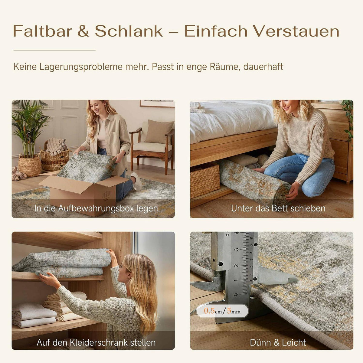Abstraktes Wohnzimmer Teppich 200x300cm – Rutschfest, Waschbar, Orange-Grau