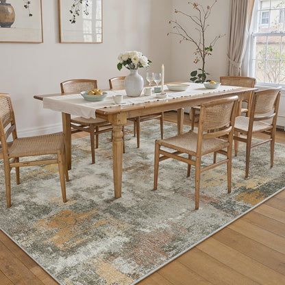 Abstraktes Wohnzimmer Teppich 160x230cm – Rutschfest, Waschbar, Orange-Grau