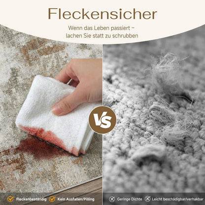 Abstraktes Wohnzimmer Teppich 160x230cm – Rutschfest, Waschbar, Orange-Grau