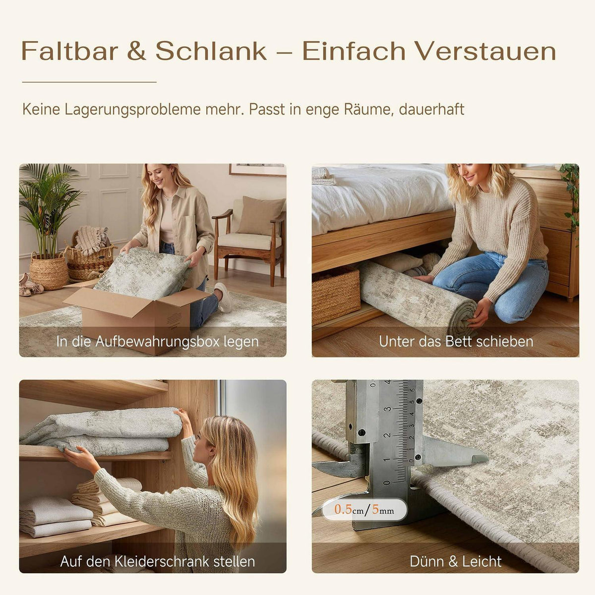 Vintage Teppich Beige 240x300 cm - Waschbar & Rutschfest