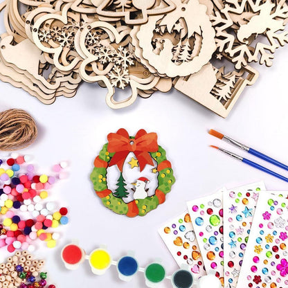 Weihnachts Bastelset Kinder – 60 Holzanhänger mit Zubehör