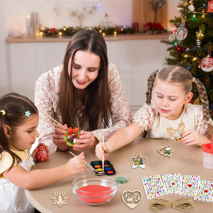 Weihnachts Bastelset Kinder – 60 Holzanhänger mit Zubehör